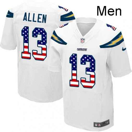 Men Nike Los Angeles Chargers 13 Keenan Allen Elite White Road USA Flag Fashion NFL Jersey